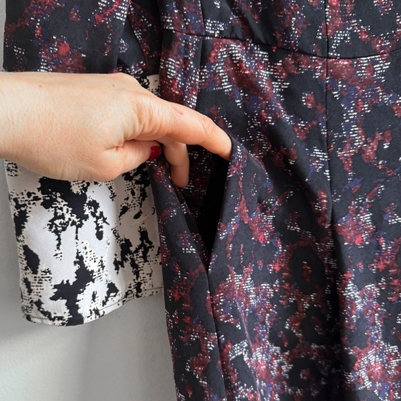 DEREK LAM 10 CROSBY • Silk Bell Sleeve Button Detail Mini Dress in Ink Multi - Picture 9 of 13